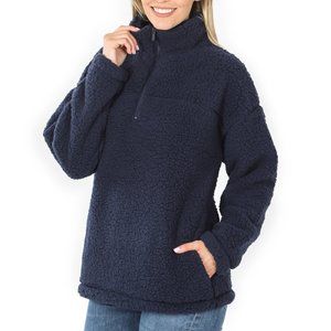 Navy Ultra Soft Sherpa Half-Zip Pullover